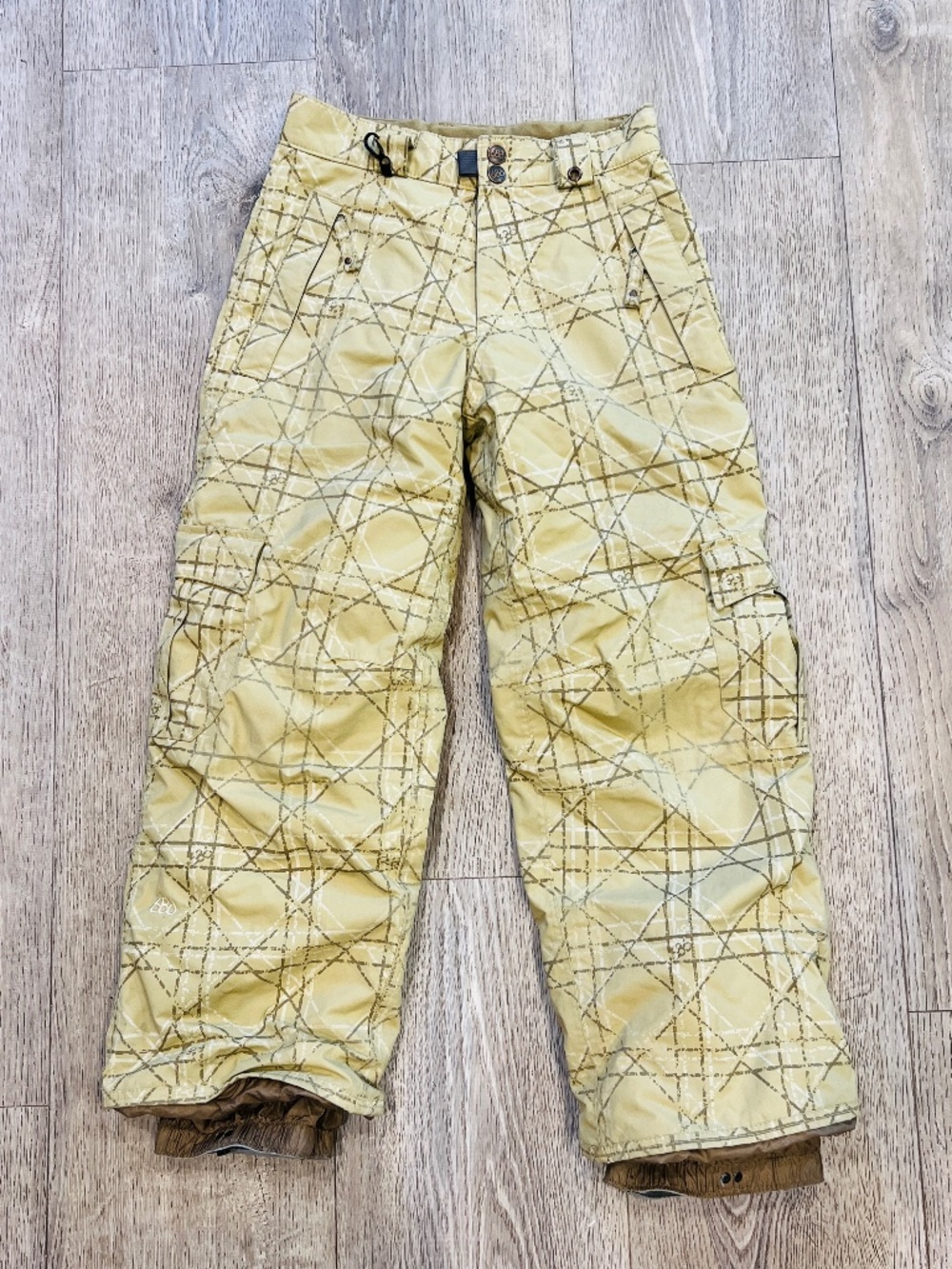 686 Mannual Snowboard Pants youth Medium M Beige Grid Waterproof Cargo Ski Pants
